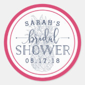 Sticker Rond Fête des mariées d'ananas rose et marine (Devant)