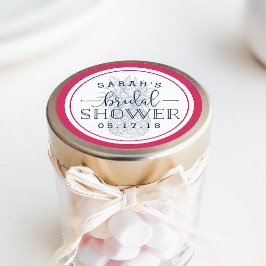 Sticker Rond Fête des mariées d'ananas rose et marine