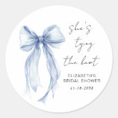 Sticker Rond Fête des mariées d'aquarelle Chic Blue Bow (Devant)