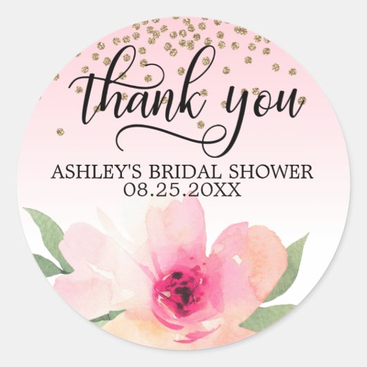 Sticker Rond Fête des mariées d'aquarelle rose floral (Devant)