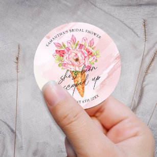 Sticker Rond Fête des mariées de crème glacée à l'aquarelle