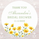 Sticker Rond Fête des mariées de Fleur sauvage Boho jaune Merci