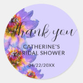 Sticker Rond Fête des mariées de fleurs d'aquarelle violet Merc (Devant)