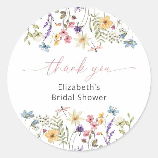 Sticker Rond Fête des mariées de jardin Fleur sauvage papillon (Devant)