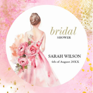 Sticker Rond Fête des mariées de Mariage d'aquarelle minimale