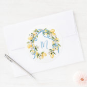 Sticker Rond Fête des mariées de monogramme de citron citronné  (Enveloppe)