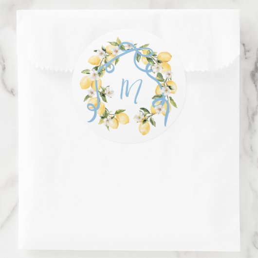 Sticker Rond Fête des mariées de monogramme de citron citronné  (Sac)