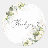 Sticker Rond Fête des mariées de roses blanches vertes (Devant)