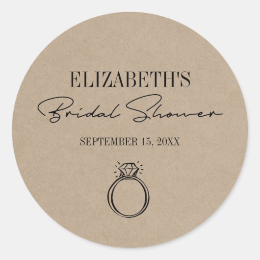 Sticker Rond Fête des mariées De Script Moderne Rustique Kraft  (Devant)