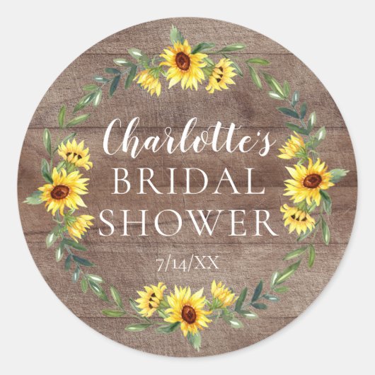 Sticker Rond Fête des mariées de tournesol jaune rustique (Devant)