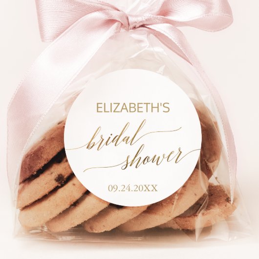 Sticker Rond Fête des mariées élégante de calligraphie or Favor