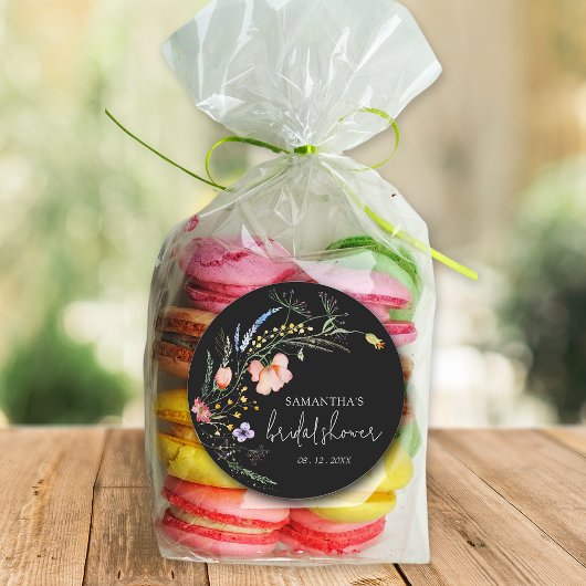 Sticker Rond Fête des mariées fleur sauvage noire