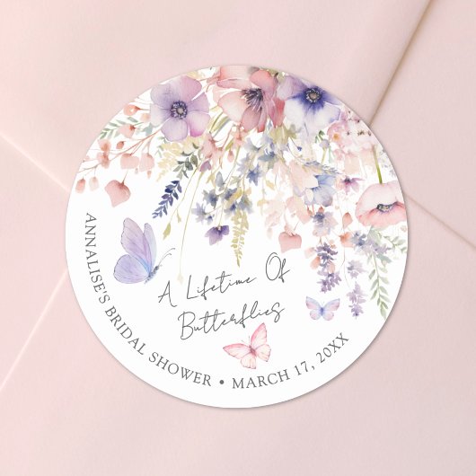 Sticker Rond Fête des mariées Fleur sauvage papillon
