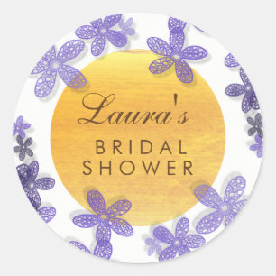 Sticker Rond Fête des mariées florale Aquarelle Lavande Violet