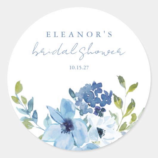 Sticker Rond Fête des mariées florale chic bleu clair (Devant)