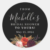 Sticker Rond Fête des mariées florale du Boho noir (Devant)