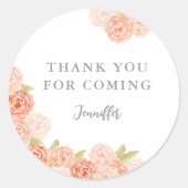 STICKER ROND FÊTE DES MARIÉES FLORALE PEACH WATERCOLOR (Devant)
