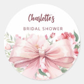 Sticker Rond Fête des mariées florale rose bow (Devant)