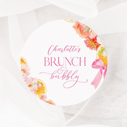 Sticker Rond Fête des mariées florale rose et orange