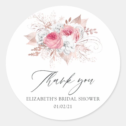 Sticker Rond Fête des mariées florale rose et Rose (Devant)