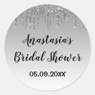 Sticker Rond Fête des mariées Gris & Silver Parties scintillant