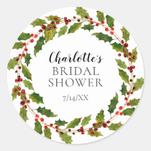 Sticker Rond Fête des mariées Holly Berry Wreath