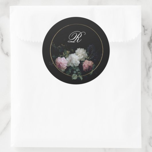 Sticker Rond Fête des mariées Mariage Monogram Dark Moody (Sac)