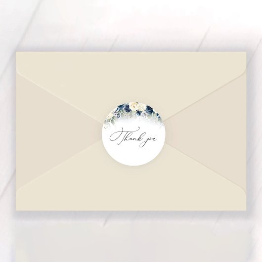 Sticker Rond Fête des mariées Marine Blue and White Roses