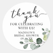 Sticker Rond Fête des mariées Merci Eucalyptus aquarelle (Devant)