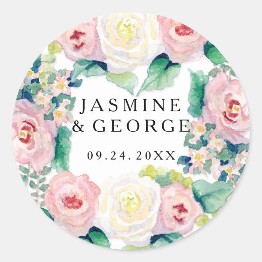 Sticker Rond FÊTE DES MARIÉES MODERNE Chic Wide Stripes avec Ro (Devant)