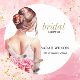 Sticker Rond Fête des mariées moderne Mariage aquarelle