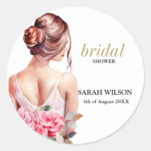 Sticker Rond Fête des mariées moderne Mariage aquarelle (Devant)