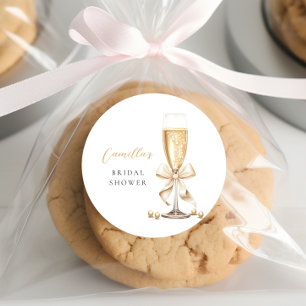Sticker Rond Fête des mariées Pearl & Prosecco Bow