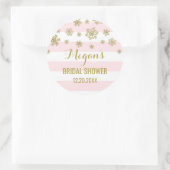 Sticker Rond Fête des mariées Pink Stripes Gold Snow Winter (Sac)
