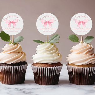 Sticker Rond Fête des mariées rose à ruban