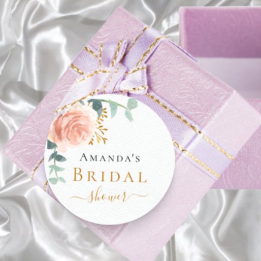 Sticker Rond Fête des mariées rose or fleuri eucalyptus vert