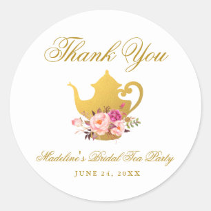 Sticker Rond Fête des mariées Tea Party Merci rose Floral