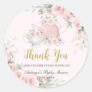 Sticker Rond Fête des mariées vintage Blush Floral High Tea Par