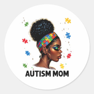 Sticker Rond Fête des mères Africaine Noire Autisme Maman Afro