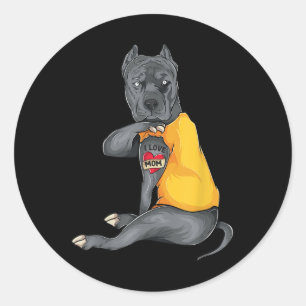 Sticker Rond Fête des mères chien drôle Pitbull I Love Maman Ta