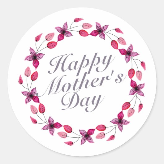 Sticker Rond Fête des mères élégante couronne de fleurs | Stick (Devant)