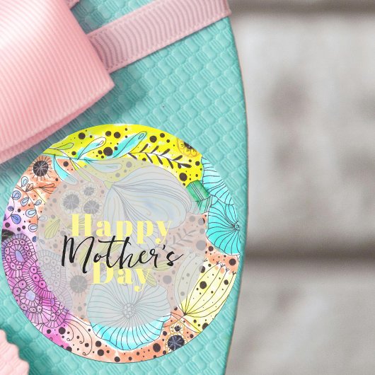 Sticker Rond Fête des mères florales dessinée à la main