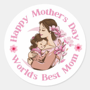 Sticker Rond fête des mères heureuses, monde meilleur maman, sc