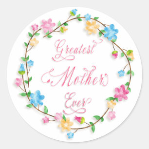 Sticker Rond Fête des mères Jolie couronne florale 3 Word Art