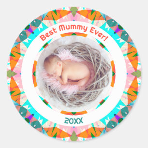 Sticker Rond Fête des Mères Meilleure Maman du Monde Bébé Fille