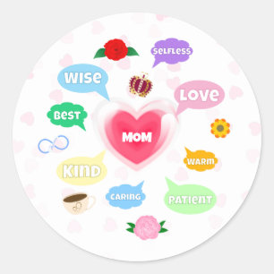 Sticker Rond Fête des mères Meilleure maman Mot Nuages Reine Co