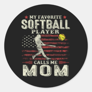Sticker Rond Fête des mères Mon joueur favori de softball m'app