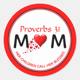 Sticker Rond Fête des mères PROVERBS 31 Red Christian