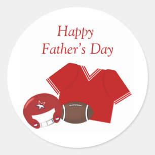 Sticker Rond Fête des pères heureuse (le football - rouge)