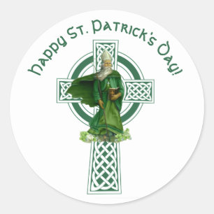 Sticker Rond Fête des Shamrocks de la Croix Celtique irlandaise